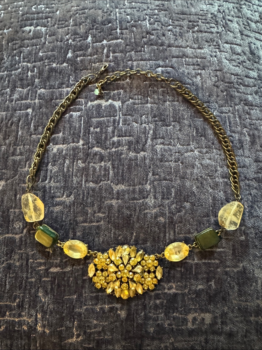 Women’s Gold-Tone Statement Necklace with Yellow and Green Stones